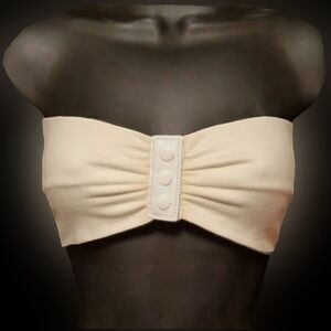 Vtg 80s cream cotton heavy duty snap leather button ruched bandeau tube top S